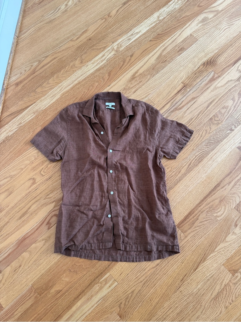 Reiss linen button-through short sleeve regular fit shirt